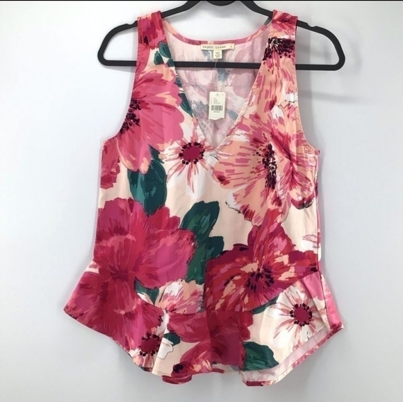 Anthropologie Paper Crane Floral Pink Rose Peplum Tank Top New With Tag Small - Picture 1 of 3